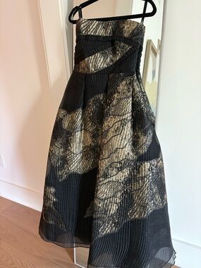 Elie Saab Black and Gold Strapless A-Line Evening Dress